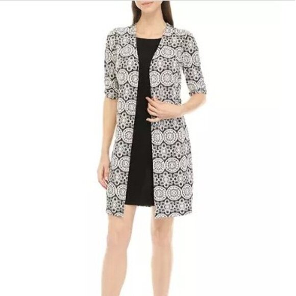 PERCEPTIONS SZ MP Women's Medallion Puff Print Mock Jacket Stretch Dress - Picture 1 of 10